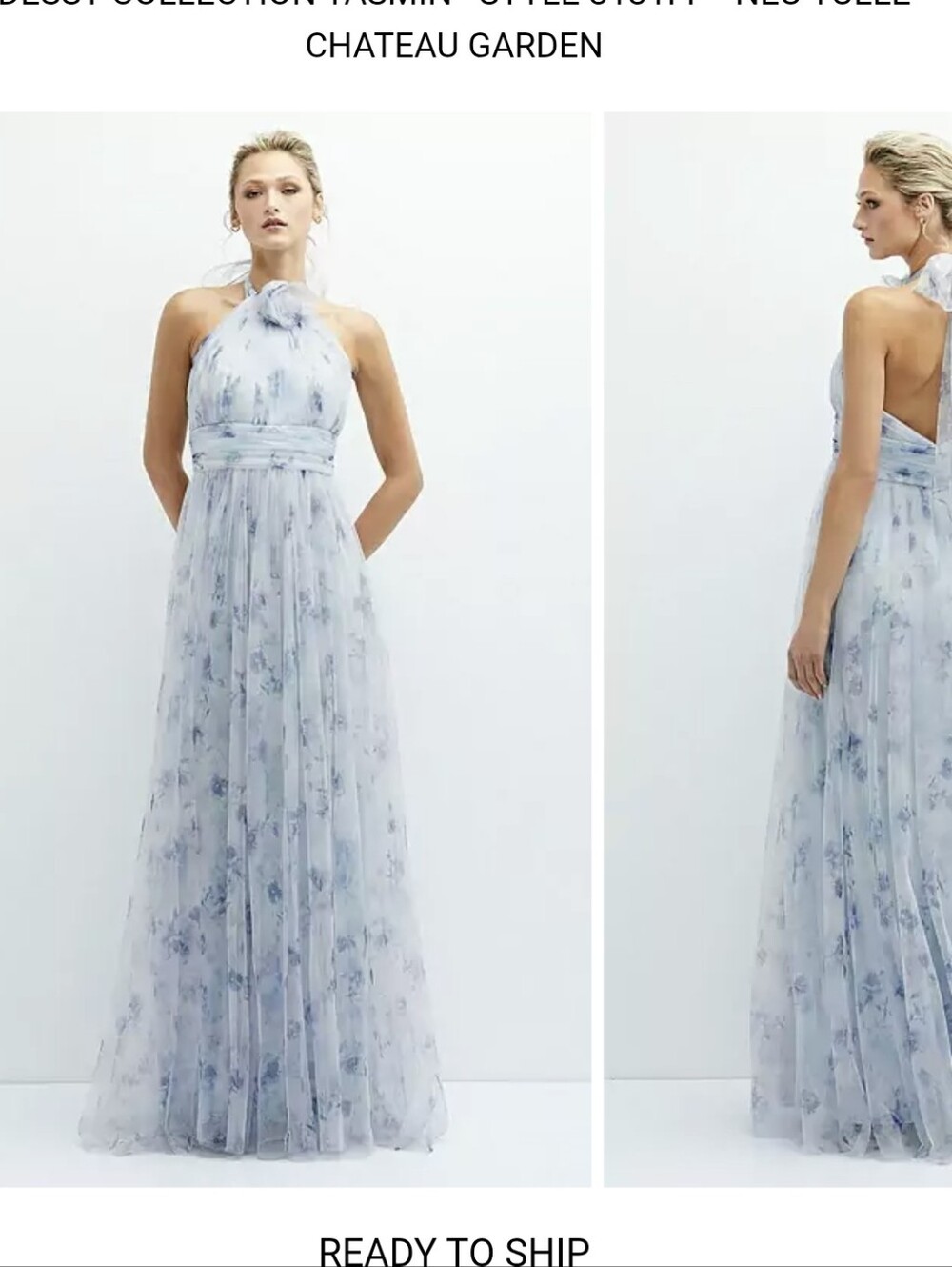 Dessy Collection Chateau Garden Floral Halter Maxi Dress - Light Blue